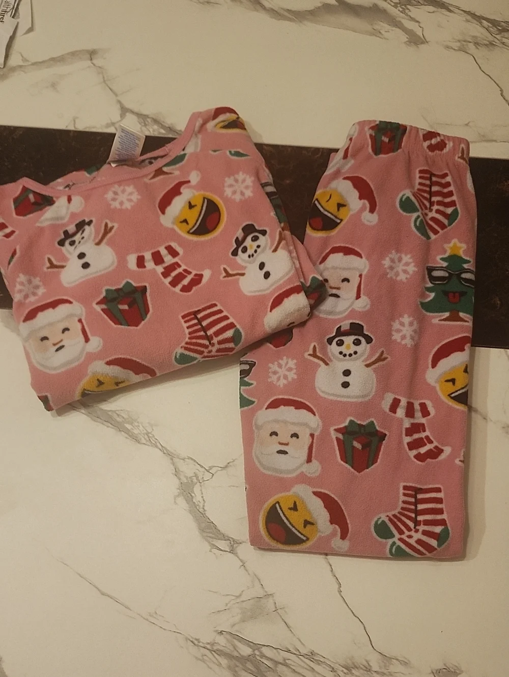 The Children's Place Pink Holiday Fleece Pajama Set wi Santa & Snowman 7/8